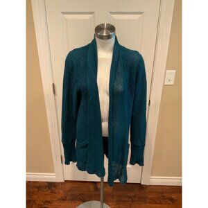 Guinevere Blue Open Front Cardigan W/ Pockets, Size Large